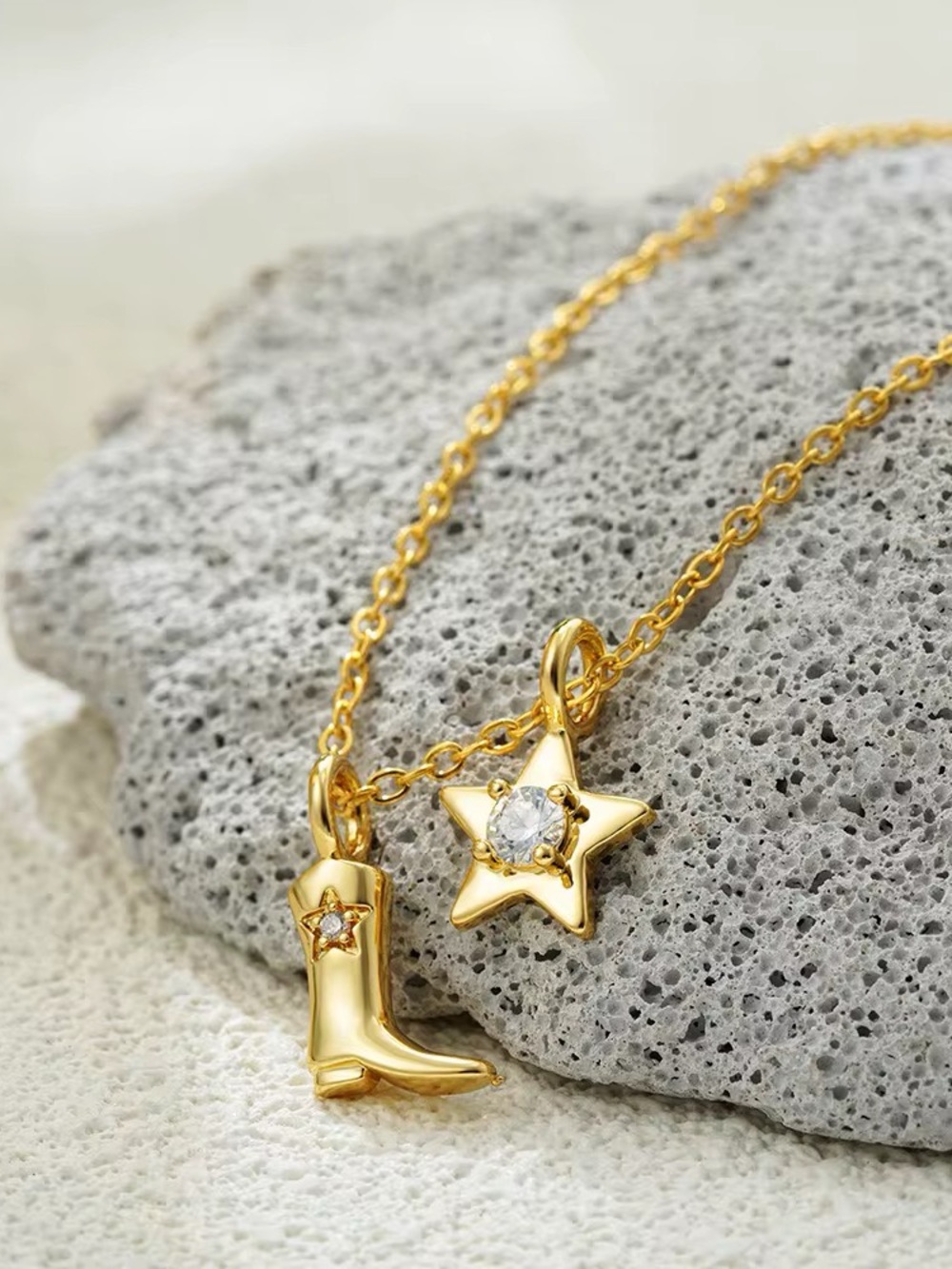 Gold Star & Cowboy Boot Pendant Necklace - Women